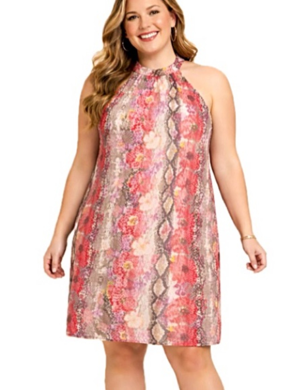 Laundry by Shelli Segal Snakeskin Floral Stripe Print Halter Shift Dress Size 14